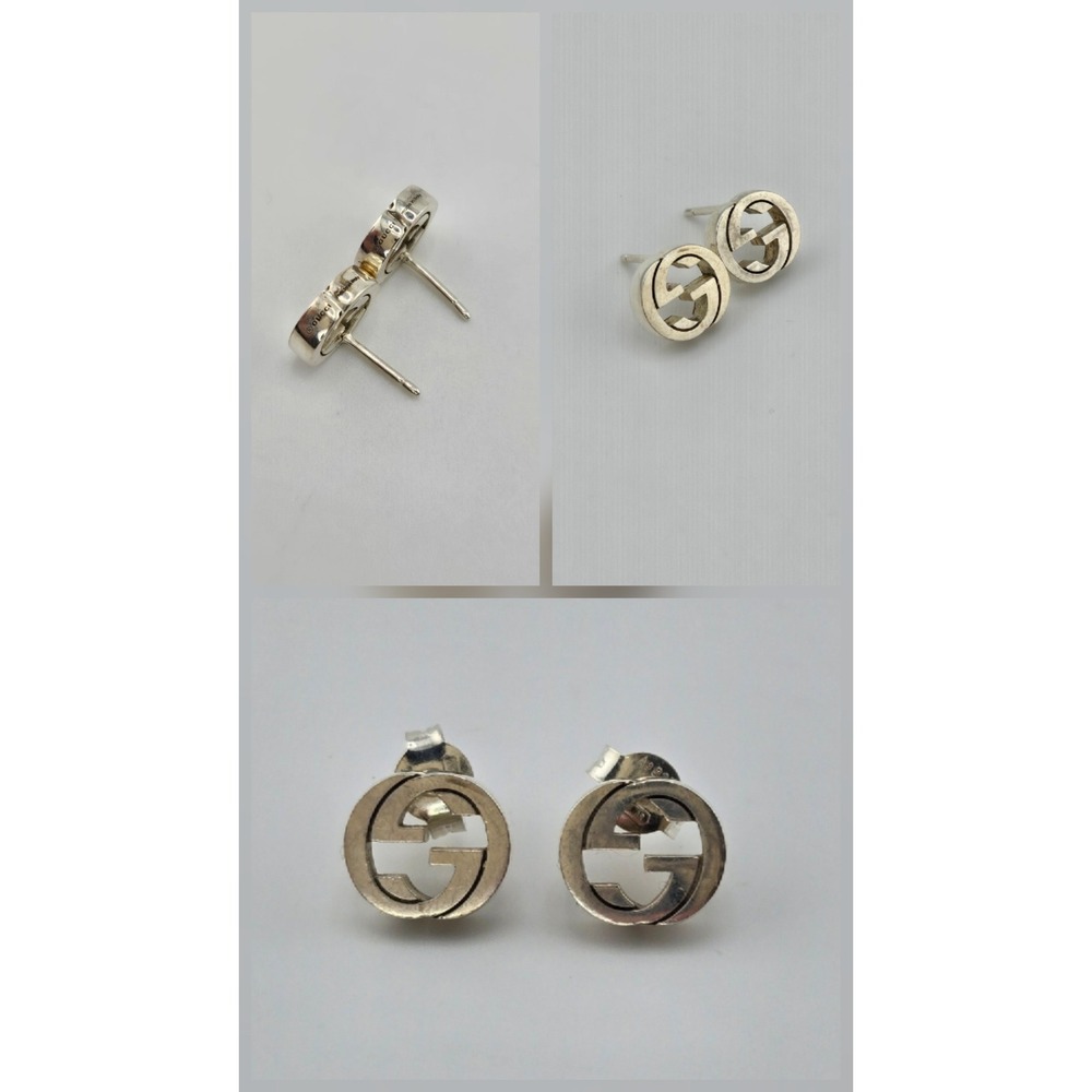 Gucci Interlocking G Stud Earrings Sterling Silver 925 Logo with Box & COA - Picture 6 of 9
